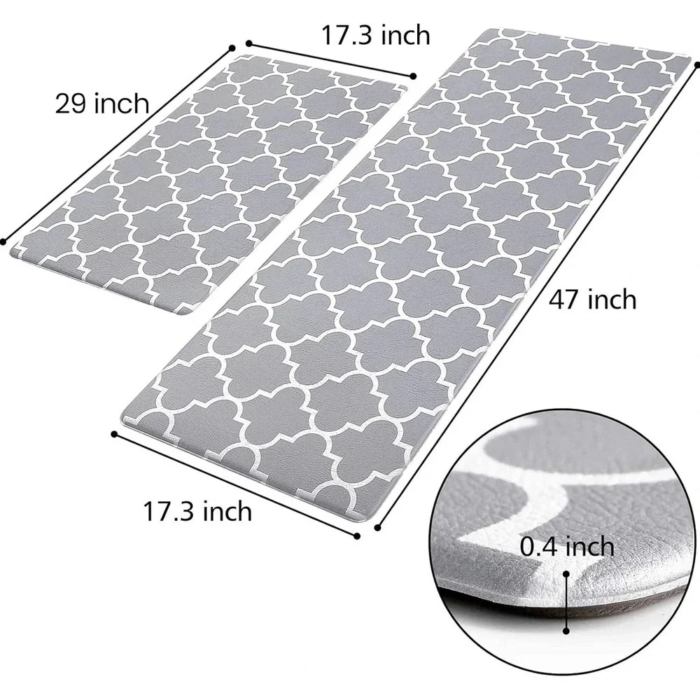 Anti-Fatigue Kitchen Mat Set 2-Piece Cushioned Ergonomic Standing Floor Rugs